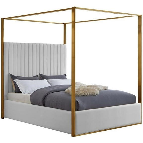 Maklaine Contemporary designed White Finished Faux Leather King Bed