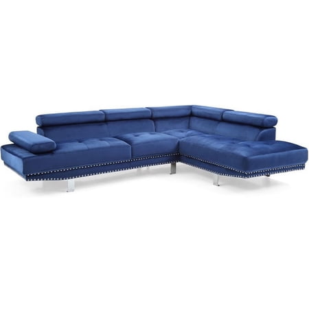 Maklaine Contemporary styled Velvet Sectional in Navy Blue Finish