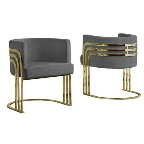 Maklaine Dark Gray Velvet Accent Barrel Leisure Chair with Gold Chrome Legs