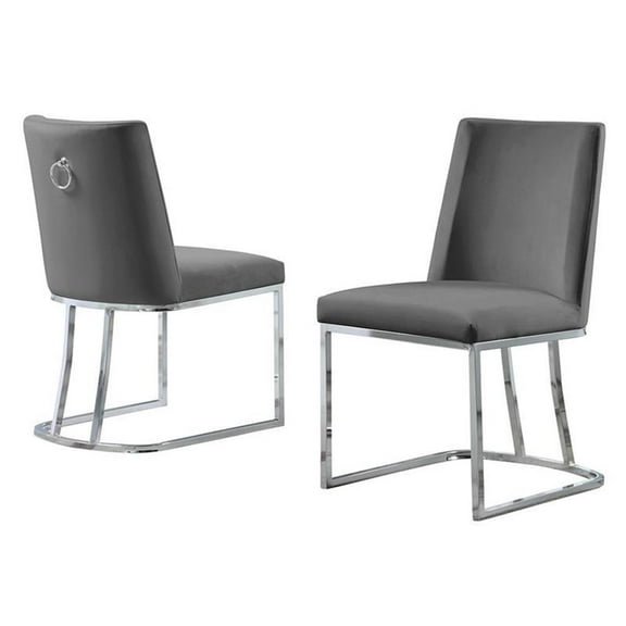 Maklaine Double Minimalistic Dark Gray Velvet Side Chairs with Chrome Legs
