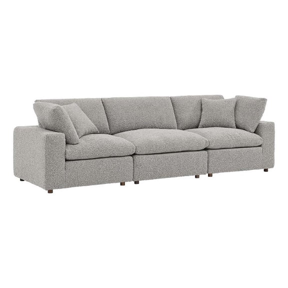 Maklaine Down Filled Overstuffed Boucle Fabric 3-Seater Sofa in Light Gray
