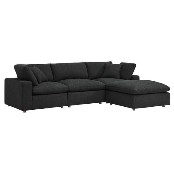 Maklaine Down Filled Overstuffed Boucle Fabric 4-Piece Sectional Sofa in Black