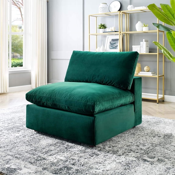 Maklaine Down Filled Overstuffed Performance Velvet Armless Chair in Green
