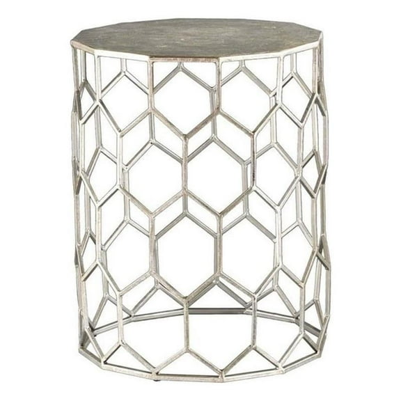 Maklaine Eclectic Geometric Metal Accent End Table in Antique Silver