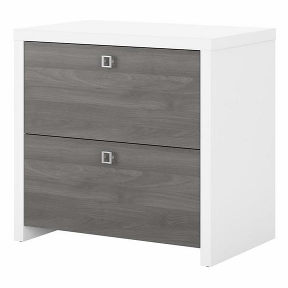 Maklaine Engineered Wood 2 Drawer Lateral File Cabinet in Pure White & Gray