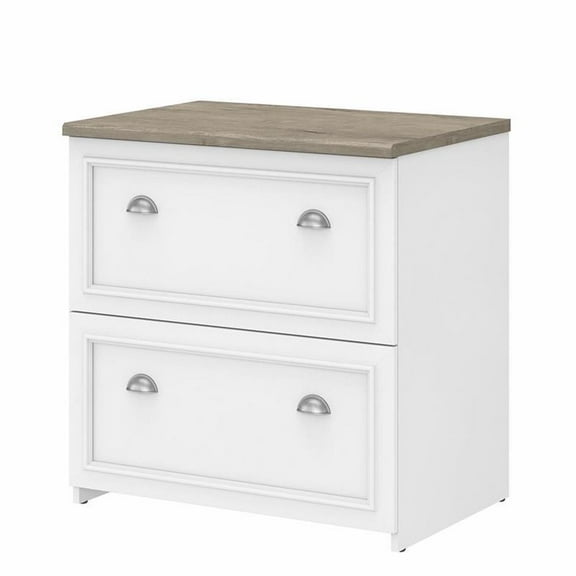 Maklaine Engineered Wood 2 Drawer Lateral File Cabinet in White and Gray