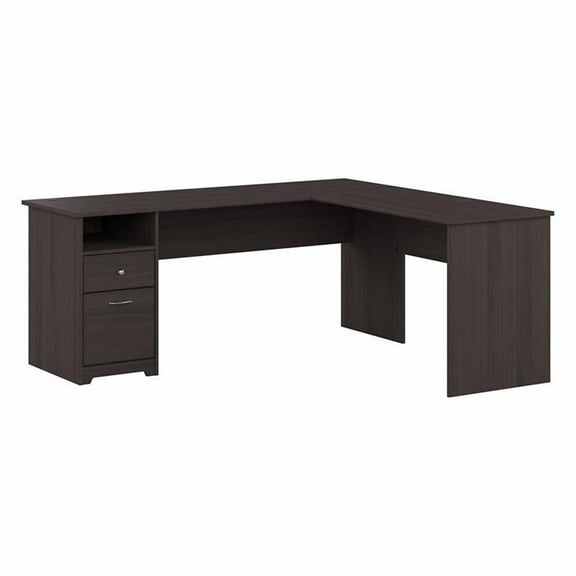 Maklaine Engineered Wood 72W L Shaped Computer Desk with File in Heather Gray