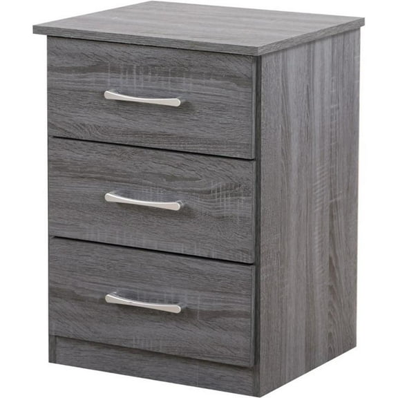 Maklaine Engineered Wood Contemporary 3 Drawer Nightstand in Gray