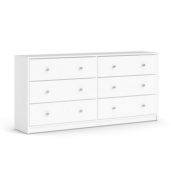 Maklaine Engineered Wood Contemporary 6 Drawer Double Dresser in White