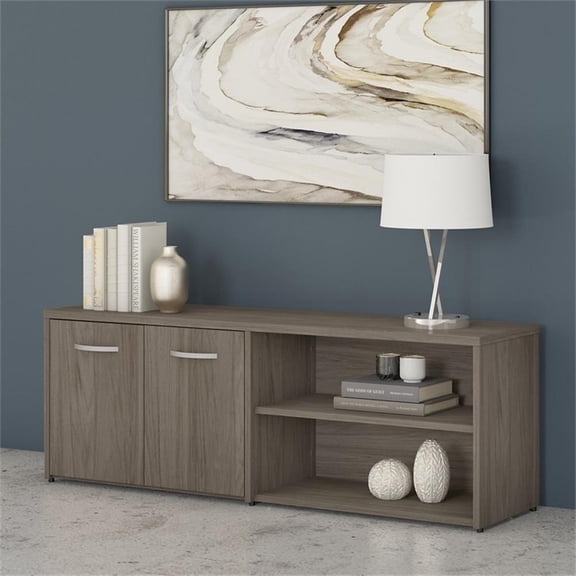 Maklaine Engineered Wood Low Storage Cabinet with Doors in Modern Hickory