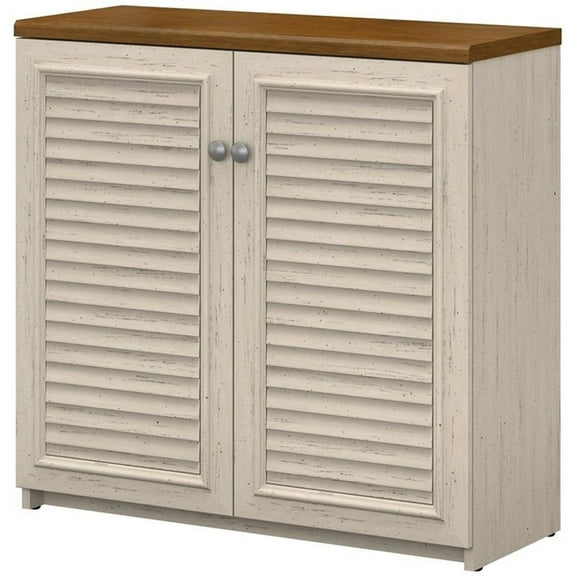 Maklaine Engineered Wood Small Storage Cabinet with Doors in Antique White