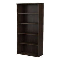 Maklaine Engineered Wood Tall 5 Shelf Bookcase in Black Walnut