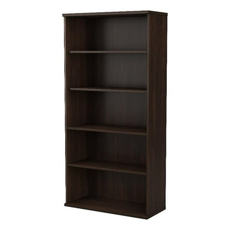 Maklaine Engineered Wood Tall 5 Shelf Bookcase in Black Walnut