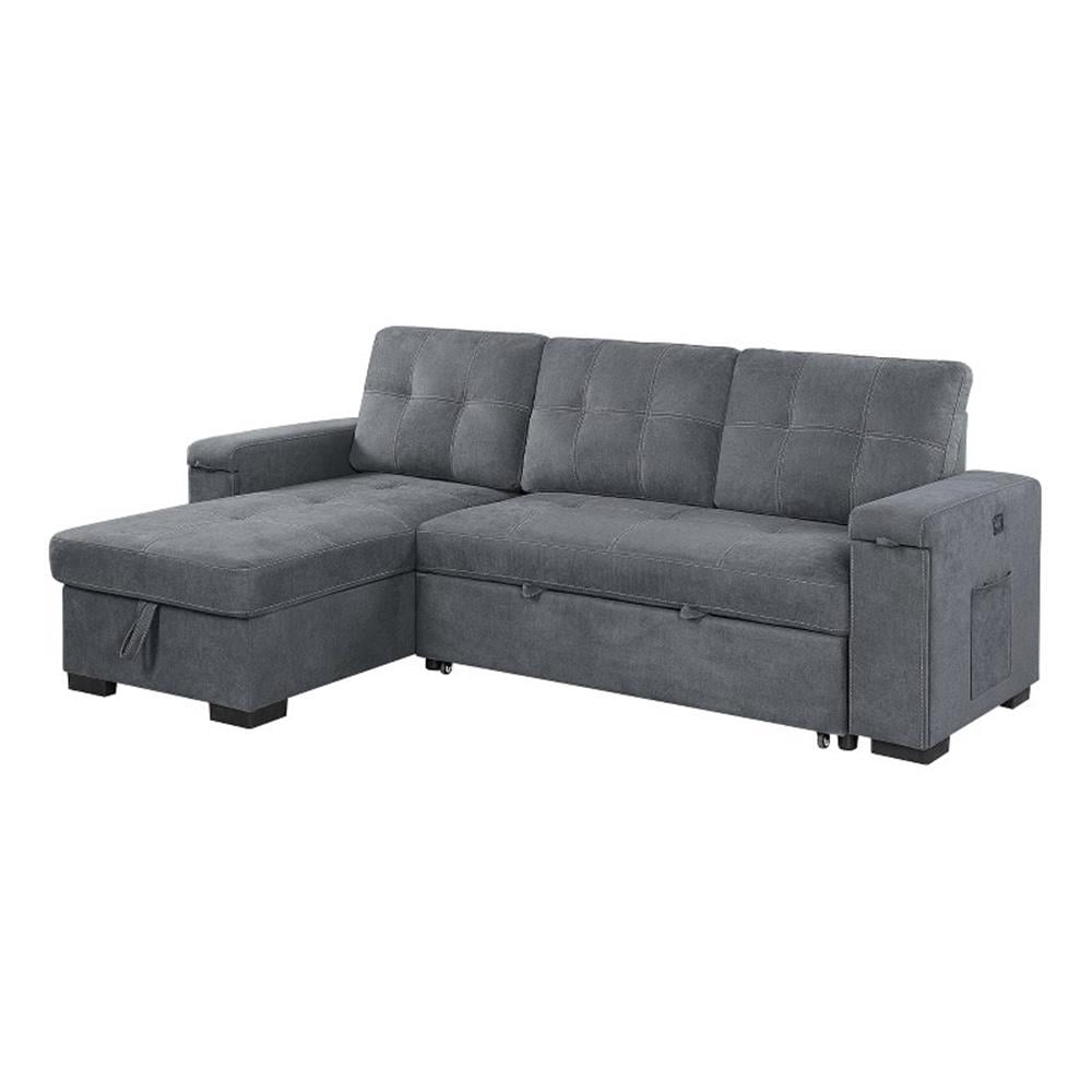 Maklaine Fabric Reversible Sleeper Sofa with Storage Cup Holder USB in ...