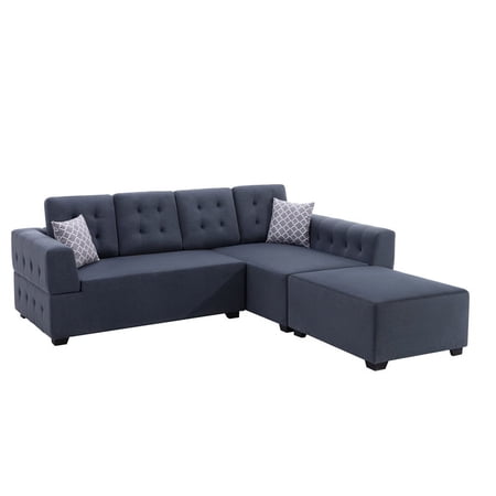 Maklaine Fabric Sectional Sofa w/ Right Facing Chaise Ottoman & Pillows in Gray