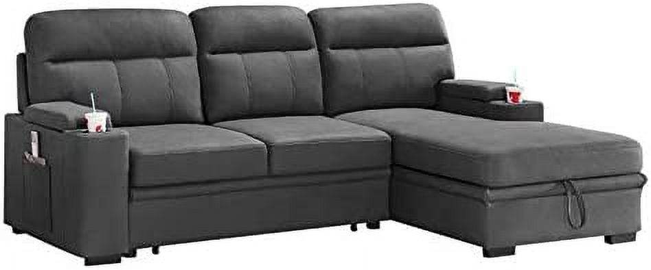 Maklaine Fabric Sleeper Sectional Sofa Chaise with Storage in Gray ...