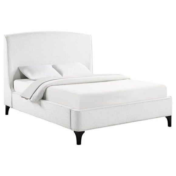 Maklaine Fabric Upholstered Curved Headboard Queen Bed in White
