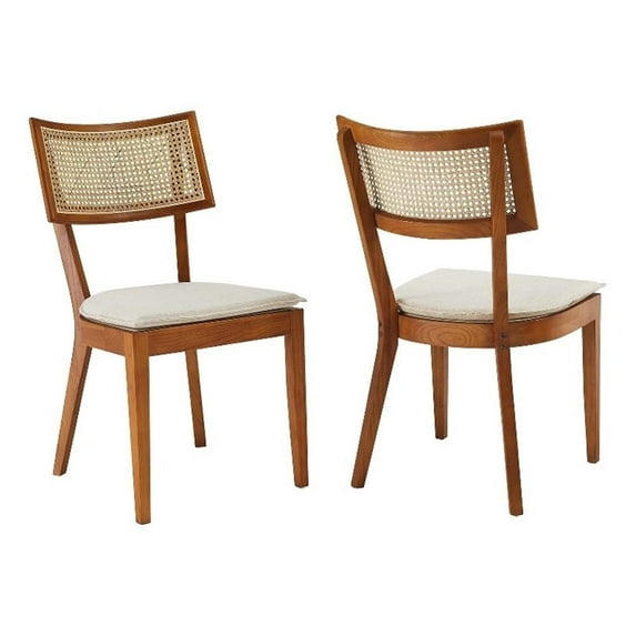 Maklaine Fabric Upholstered Wood Dining Chair Set of 2 in Walnut Beige