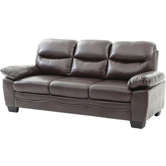 Maklaine Faux Leather Sofa with Tufted Back in Dark Brown Finish