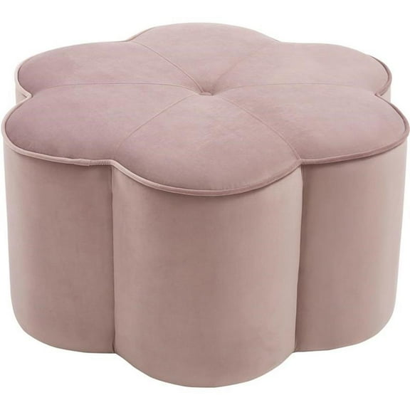 Maklaine Flower Shaped Squared Contemporary Velvet Ottoman in Pink