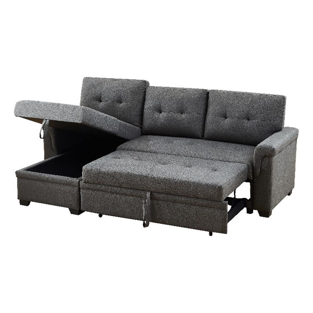 Maklaine Gray Linen Fabric Reversible Sleeper Sofa Storage Chaise ...
