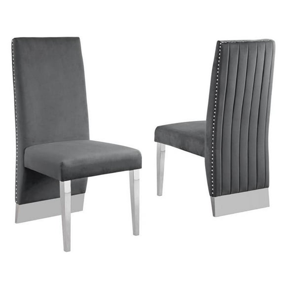 Maklaine Gray Tufted Velvet Accent Side Chairs in Silver Chrome (Set of 2)