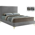 thumbnail image 1 of Maklaine Gray Velvet Queen Bed with Gold and Chrome Legs Included, 1 of 9