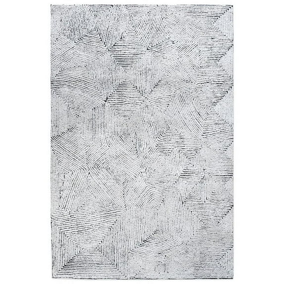 Maklaine Hand Tufted 108x144" Wool & Recycled Rug in Ivory and Denim Blue