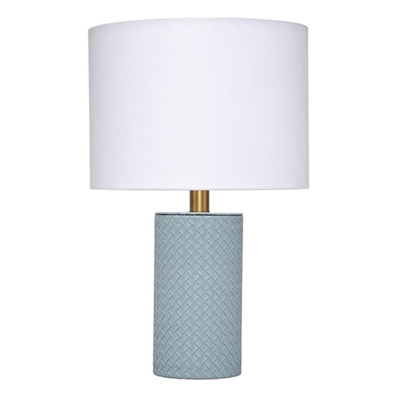 Maklaine Hand-Woven Leather Wrapped Table Lamp With Linen Shade in Blue