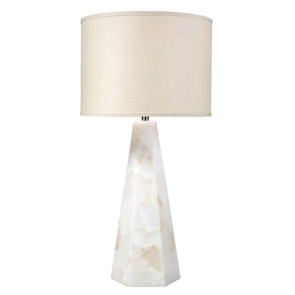 Maklaine Handmade Hexagon Alabaster Stone Table Lamp in White