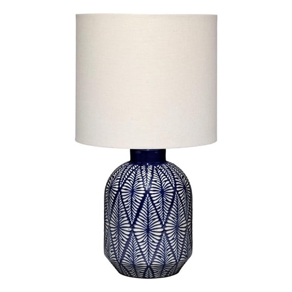 Maklaine Handmade Indigo Patterned Ceramic Table Lamp With Linen Shade
