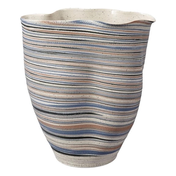 Maklaine Handmade Porcelain Vase With Painted Desert Stripes in Blue