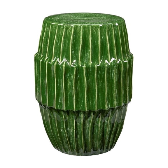 Maklaine Handmade Ribbed Ceramic Side Table With Reactive Glaze in Green