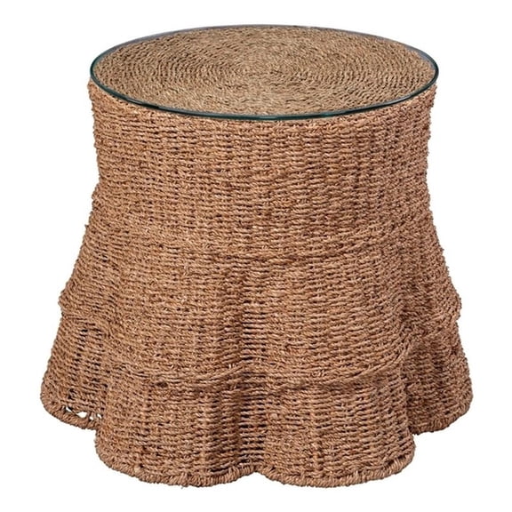 Maklaine Handwoven Seagrass Wicker/Rattan Skirted Side Table in Natural