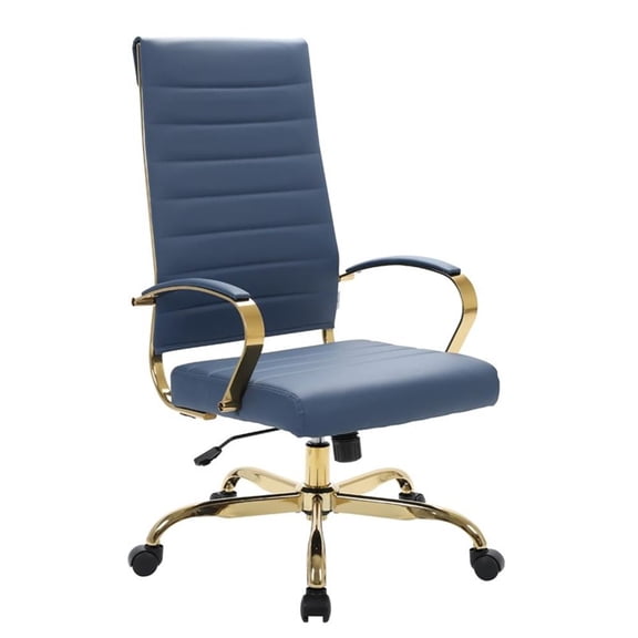 Maklaine High-Back Leather Office Chair With Gold Frame in Navy Blue