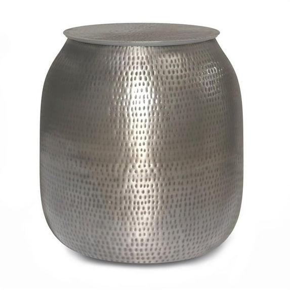 Maklaine Industrial 19" Metal Storage Accent End Table Antique Silver