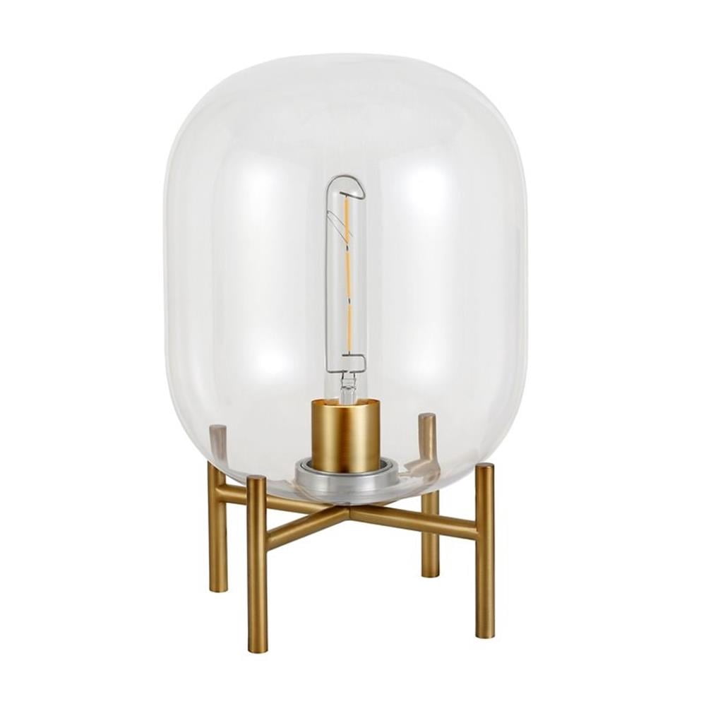 Maklaine Industrial Exposed Bulb Table in Brass with Clear Glass Shade ...