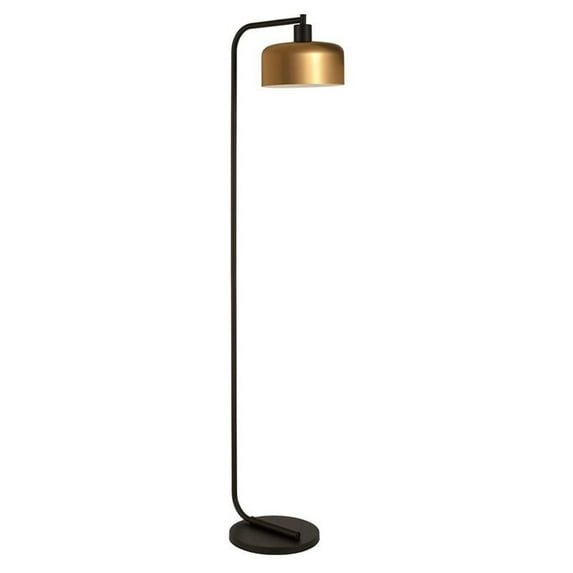 Maklaine Industrial Metal Floor Lamp with Brass Dome Shade in Black