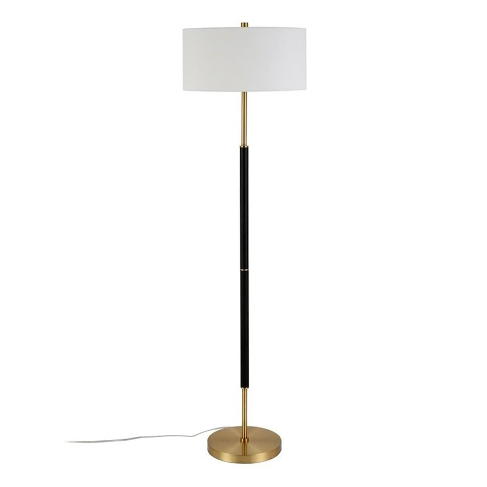 Maklaine Industrial Two Tone Metal Floor Lamp in Black with Brass Accents