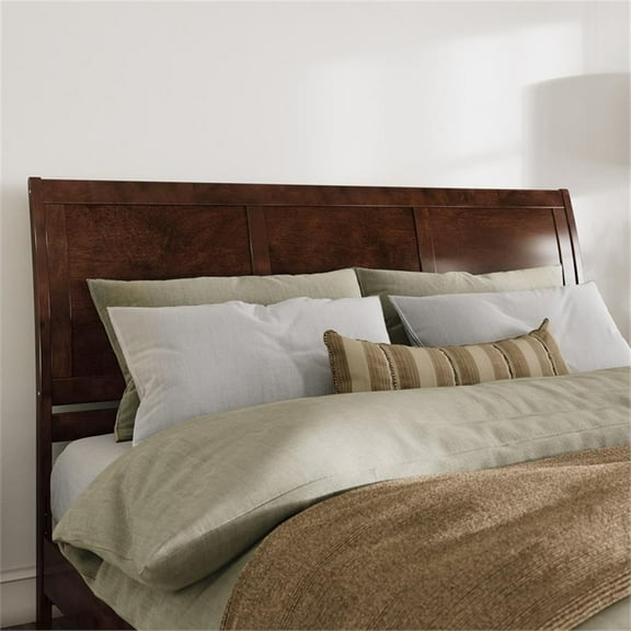 Maklaine Portland King Sleigh Wood Headboard in Walnut