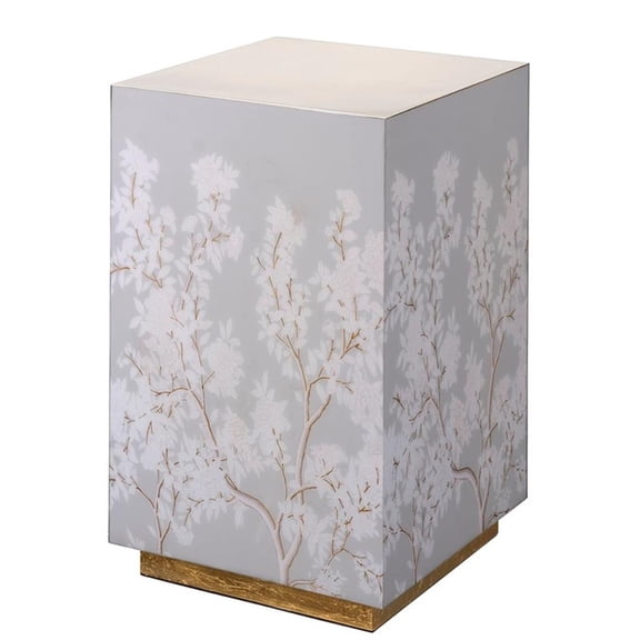 Maklaine Lacquered Floral Paper and Gold Leaf Accent Side Table in Dove