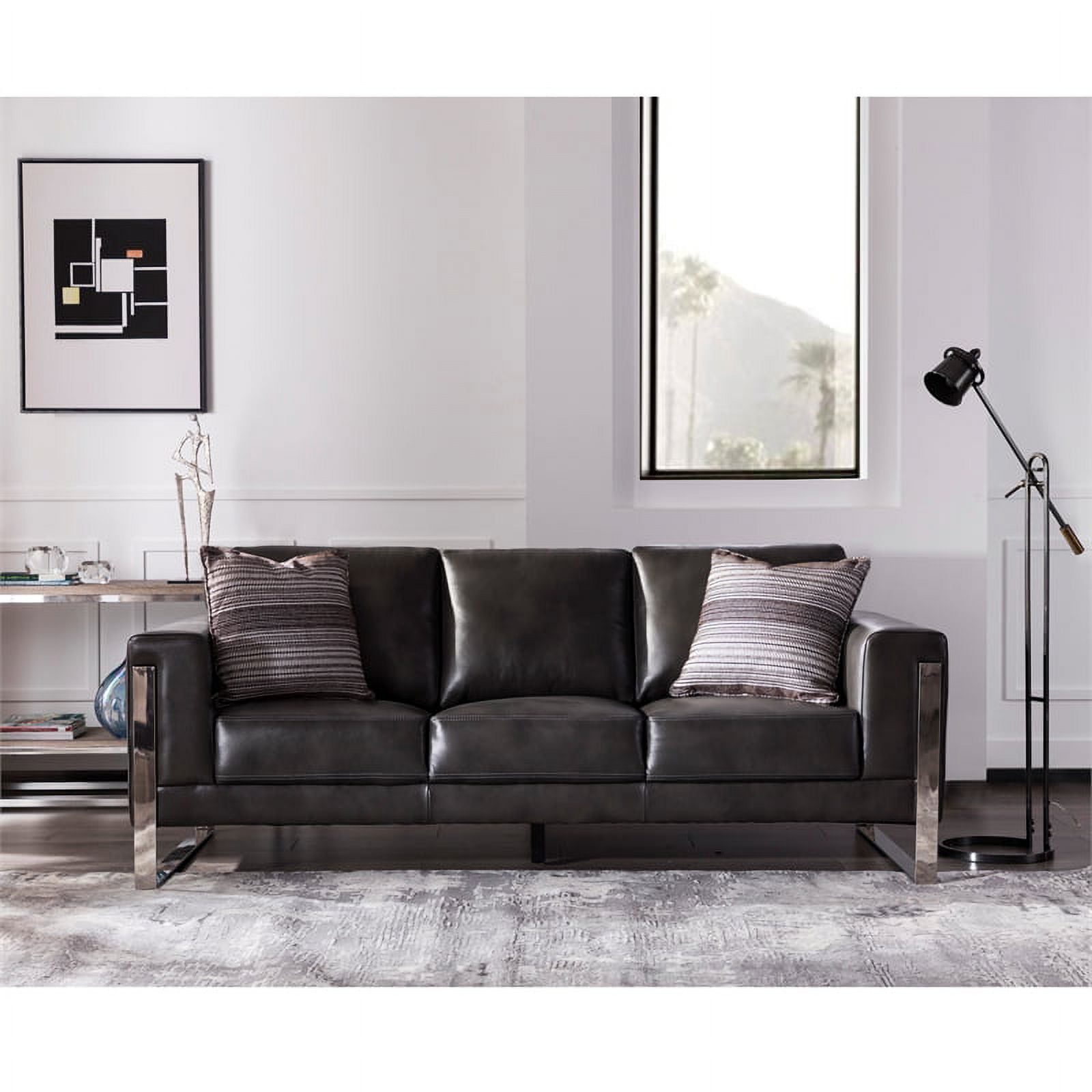 Maklaine Leather Sofa With Metal Leg In
