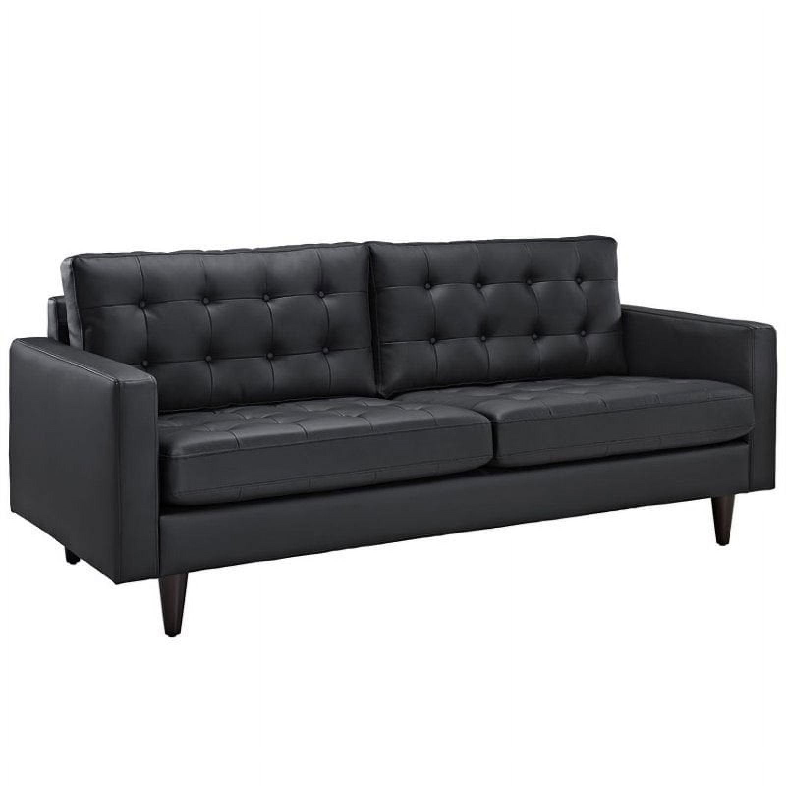 Maklaine Leather Tufted Sofa in Black