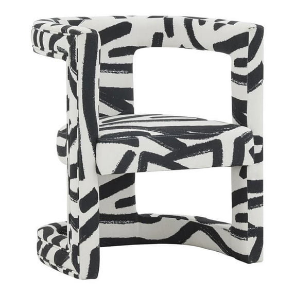 Maklaine Linen Fabric Upholstered Accent Chair in Black/White