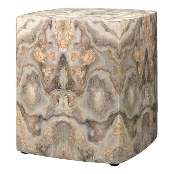 Maklaine MDF Wood Marbled Side Table With Gold Leaf in Taupe Brown/Gray