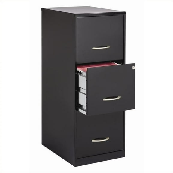 Maklaine Metal 3 Drawer Vertical Filing Cabinet with Lock Black
