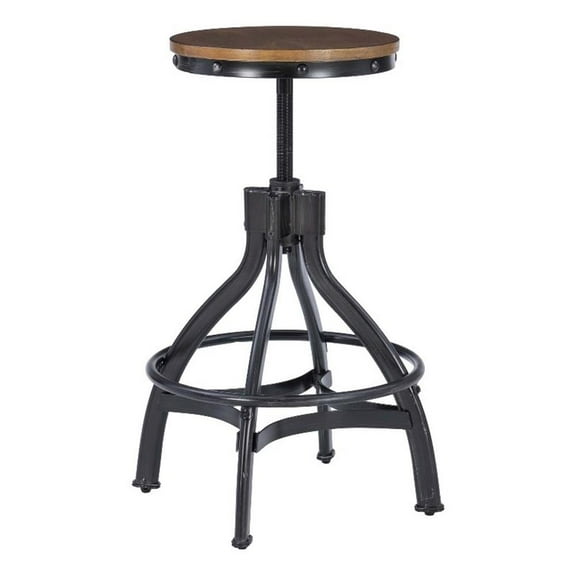 Maklaine Metal Adjustable Height Backless Stools Set of 2 in Dark Gunmetal