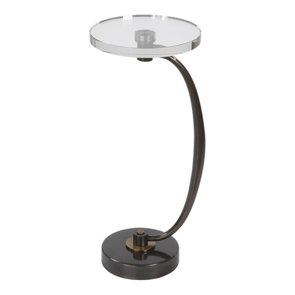 Maklaine Metal Drink Table with Curved Base in Dark Bronze and Antique Brass