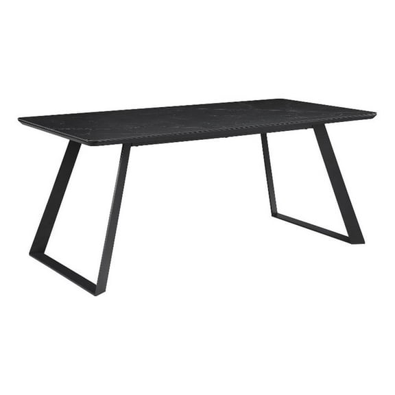 Maklaine Metal Rectangle Ceramic Top Dining Table Black and Gunmetal