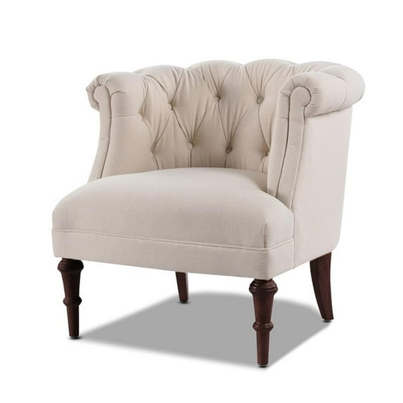 Maklaine Mid-Century Hardwood Tufted Accent Chair in Sky Neutral